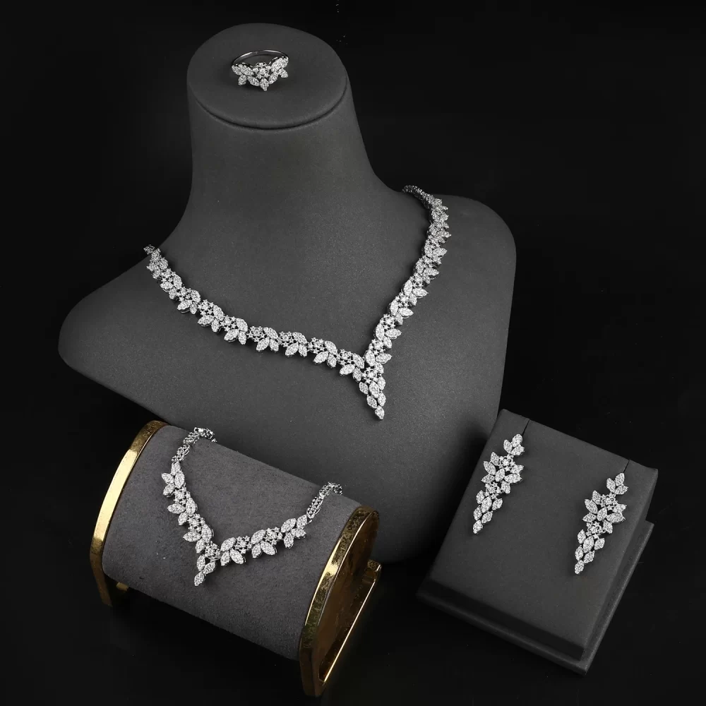 2024 New High Quality Elegant Zircon Necklace Earring 4-piece Set Dubai Bridal Party Jewelry Set - Image 2