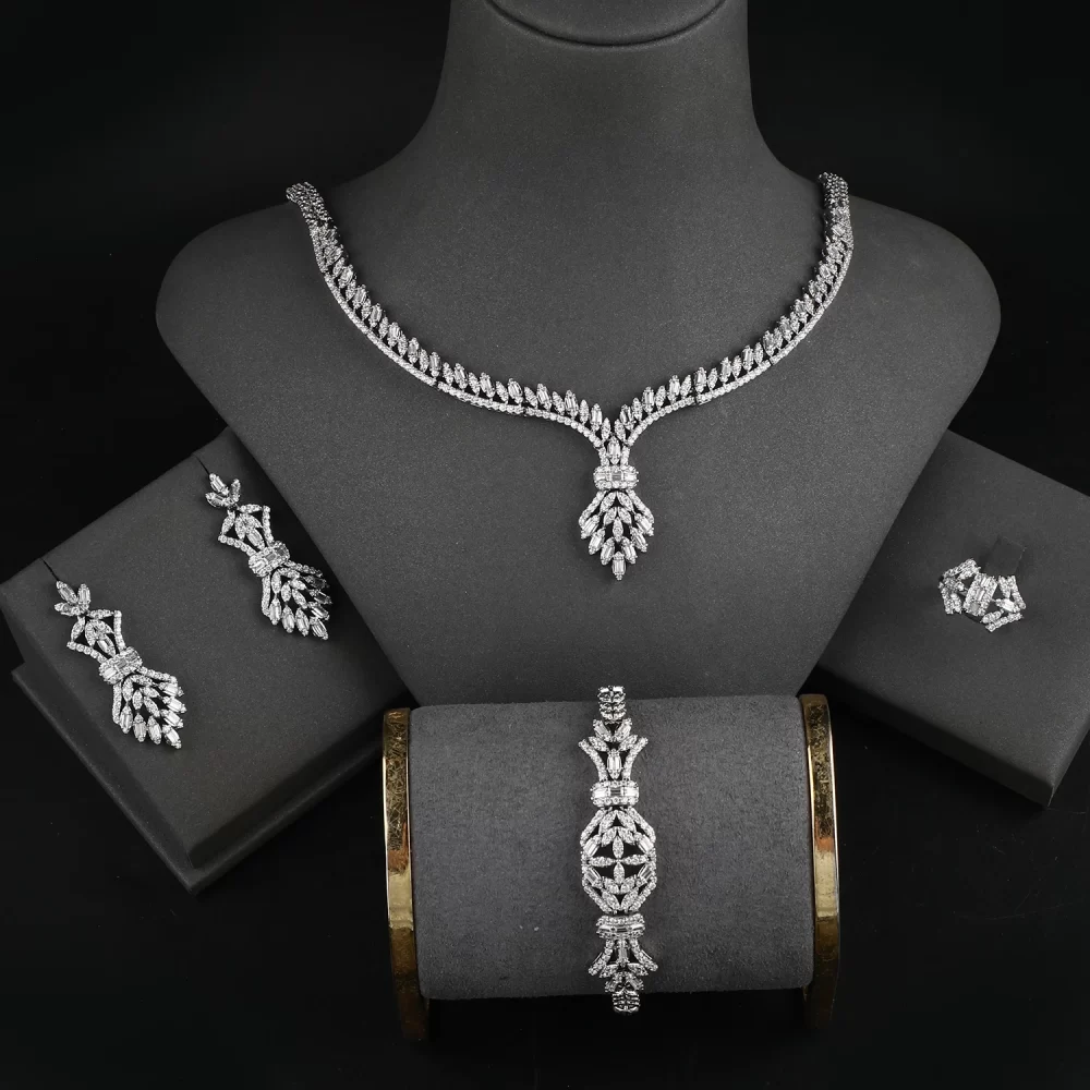 Best Sell Platinum Plated High Quality Luxury African Jewelry Sets Women Wedding Zircon Necklace Bracelet Set Bridal Jewelry Set