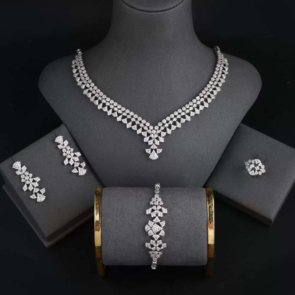 2024 New High Quality Elegant Zircon Jewellery Sets Indian Dubai Wedding Bridal Jewelry Set