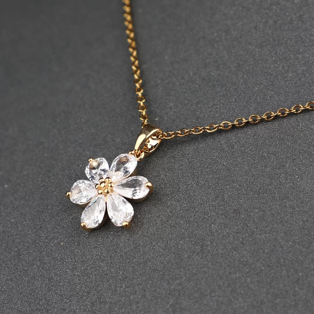 Gold Plated Jewellery Women Zircon Petal Flower Pendant Necklace And Earring Sets in Copper Alloy Jewelry Fashion Trend 2024 - Image 2