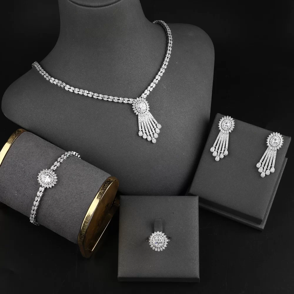 4pcs Micro Pave Zircon Indian Jewellery Set Women Wedding Necklace Bracelet Earrings Set Bridal Jewelry Sets - Image 2