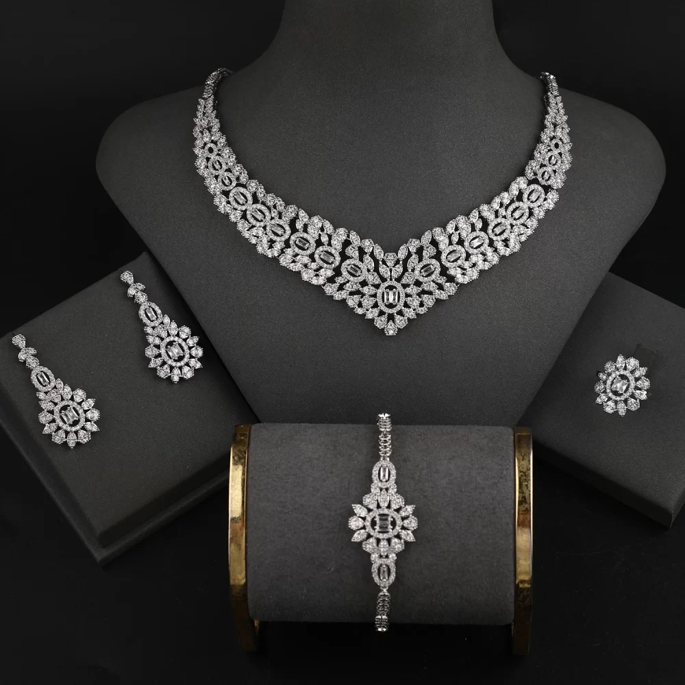 Fine jewelry sets for women fashion 4 piece zirconia jewellery Dubai bridal wedding jewelry set