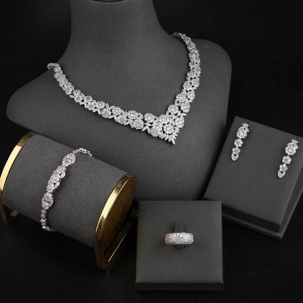 4 Piece Luxury Fine Zircon Jewelry Indian Dubai Gold planted Jewelry Set Bridal Banquet Party Wedding Jewelry Sets - Image 6