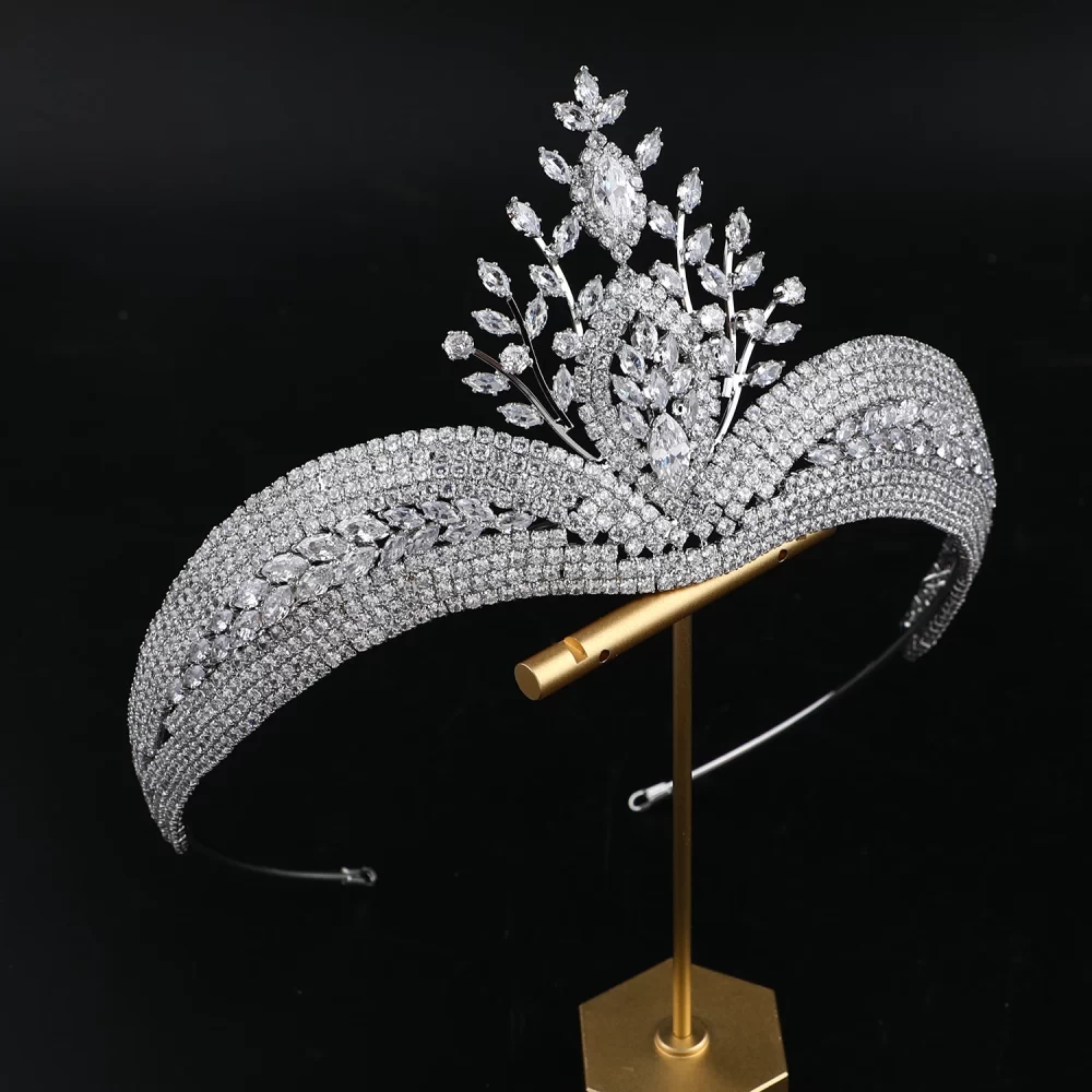 Vintage Arab Classic Dubai 24K Gold Plated Cubic Zirconia Crown Bridal Hair Accessories Tiara Women Wedding Crowns - Image 5