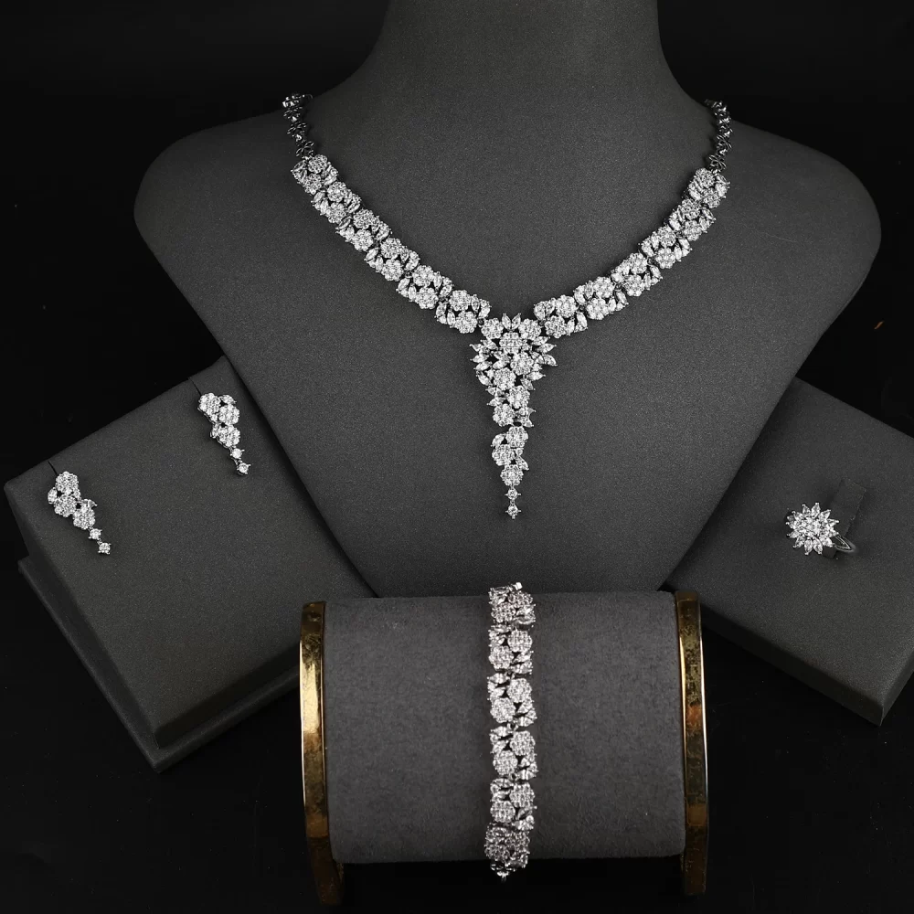 Full Zircon 4 Piece Banquet Party Jewellery Set for Women Bridal Wedding Jewelry Sets - Image 6