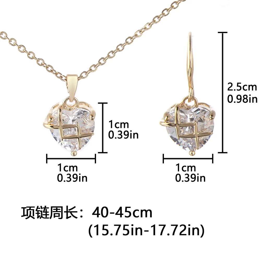 Fashion 18K Gold Plated Jewelry Sets Women Trending 2024 Heart Zircon Pendant Necklace And Earring Sets - Image 5