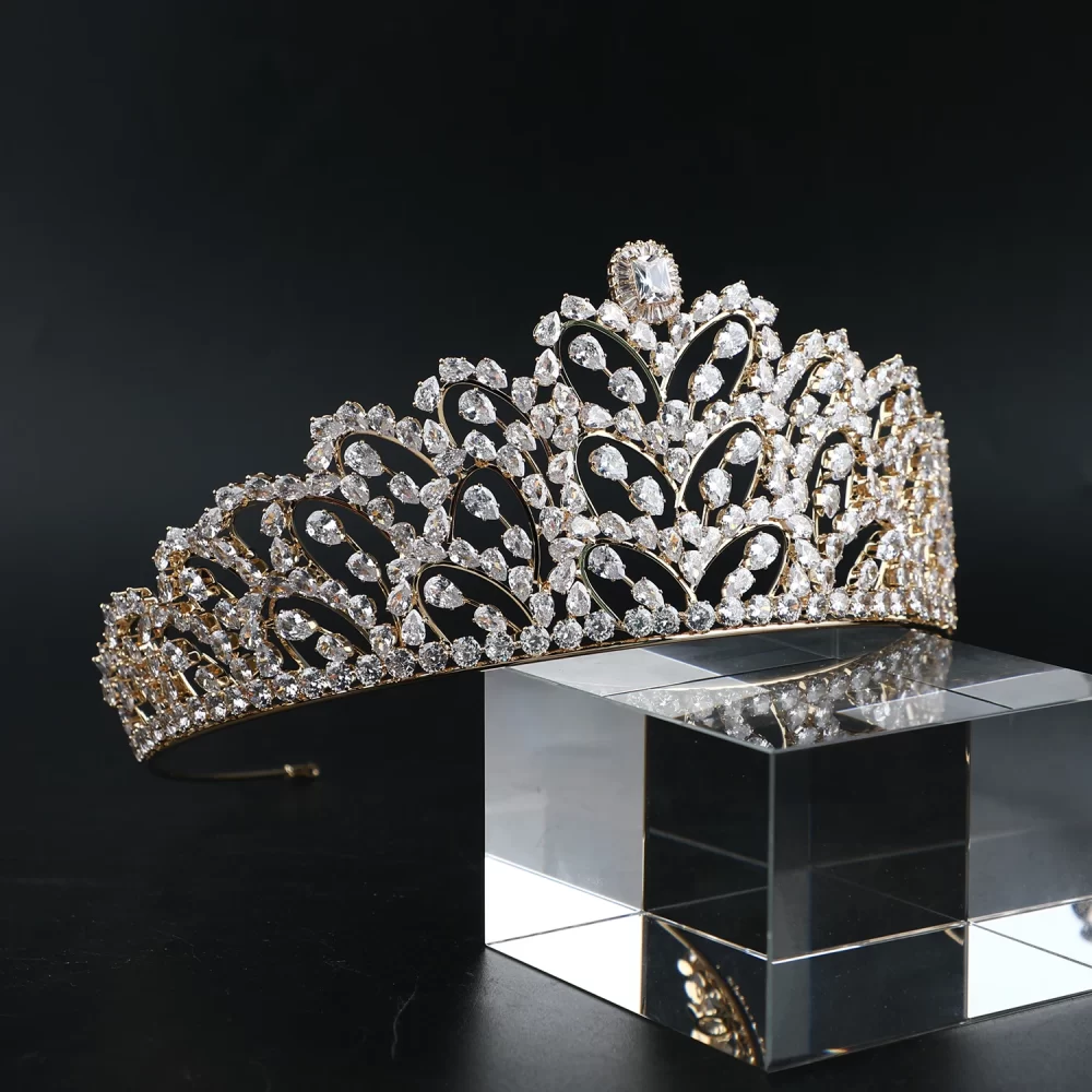 Trendy Zircon Gold Plated Crowns Bridal Hair Accessories Tiara in Hair Jewelry Wedding Crown - Image 6