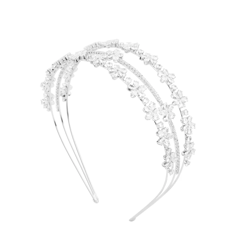 Platinum Plated/24K Gold Plated Zircon Bridal Jewelry Hair Accessories Flower Metal Headband for Women Hairbands