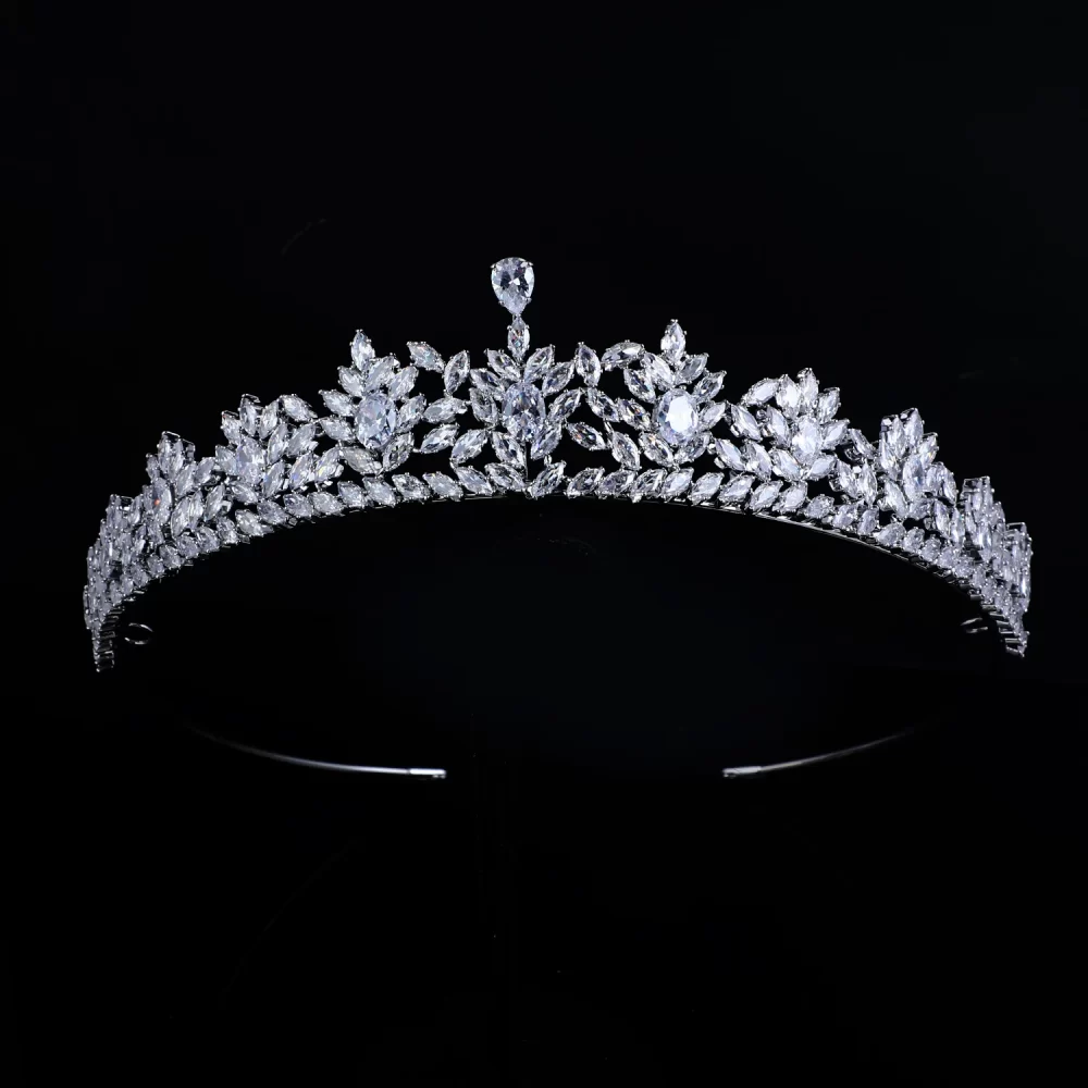 Platinum Plated Zircon Tiaras Bridal Hair Accessories Wedding Crown Bride Headband in Hairbands Women Pageant Crowns