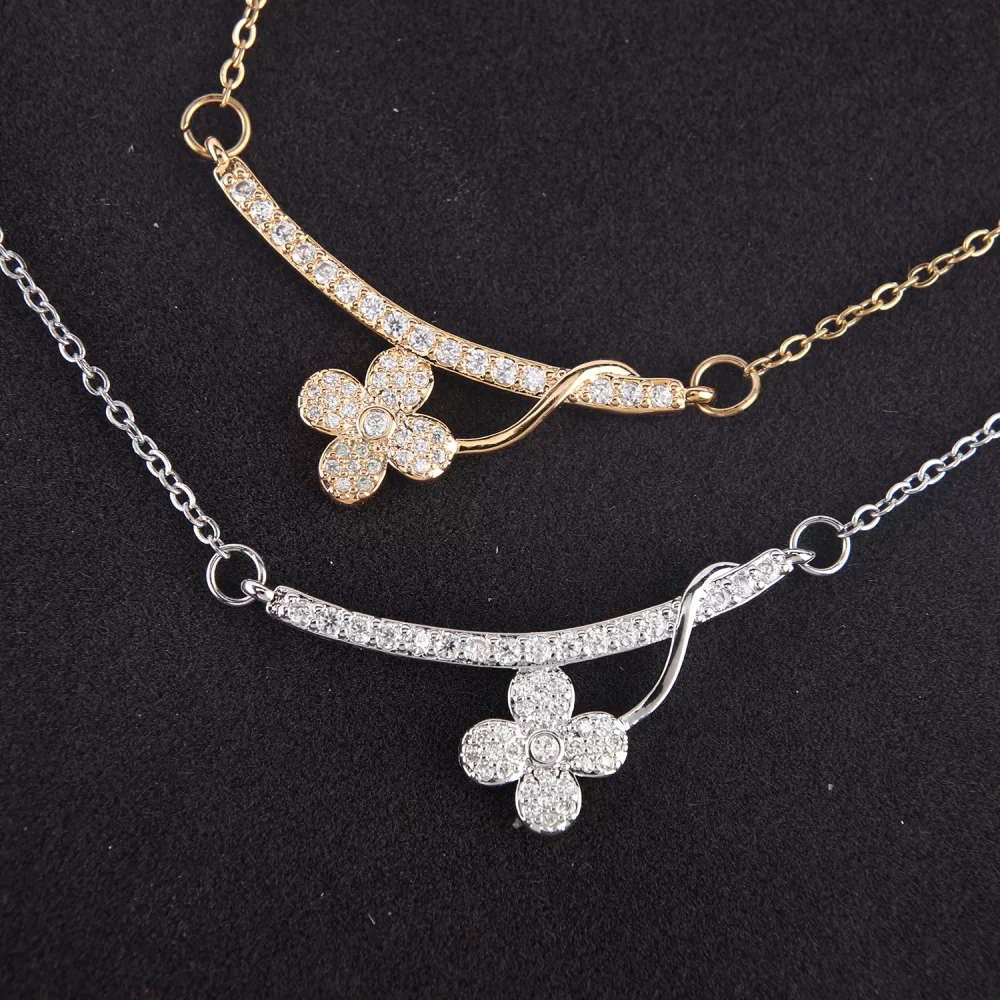 CZ Micro Pave Zircon Charm Flower Necklace And Earring Sets For Women And Girls Gold Plated Fashion Jewelry Sets - Image 3