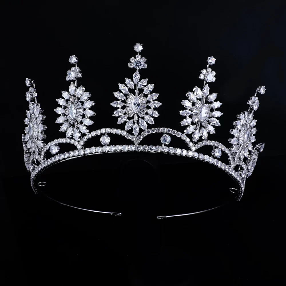 Platinum Plated/ 24K Gold Plated Zircon Crown Wedding Tiaras and Crowns Bridal Tiara in Hair Jewelry Miss Universe Pageant Crown