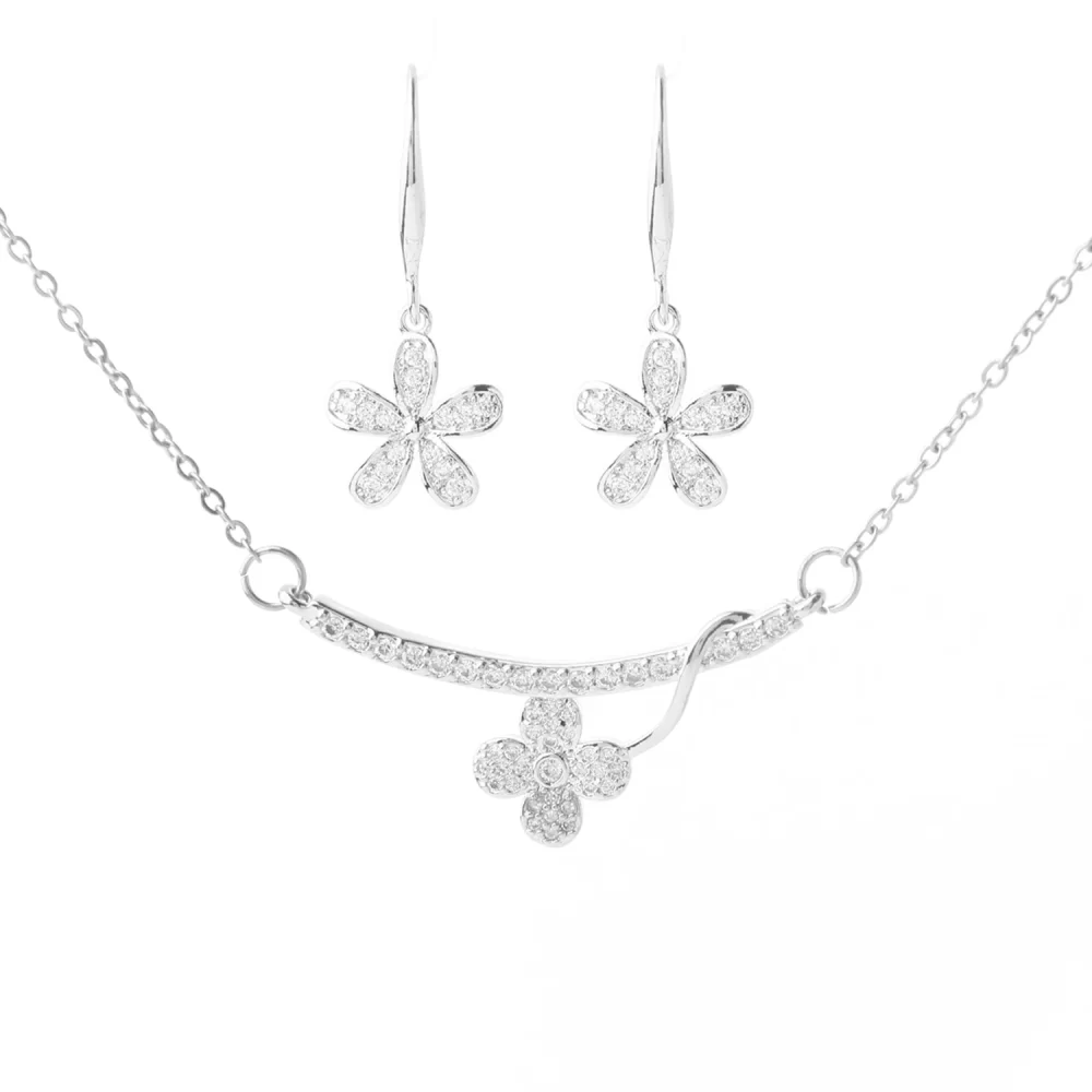 CZ Micro Pave Zircon Charm Flower Necklace And Earring Sets For Women And Girls Gold Plated Fashion Jewelry Sets - Image 4