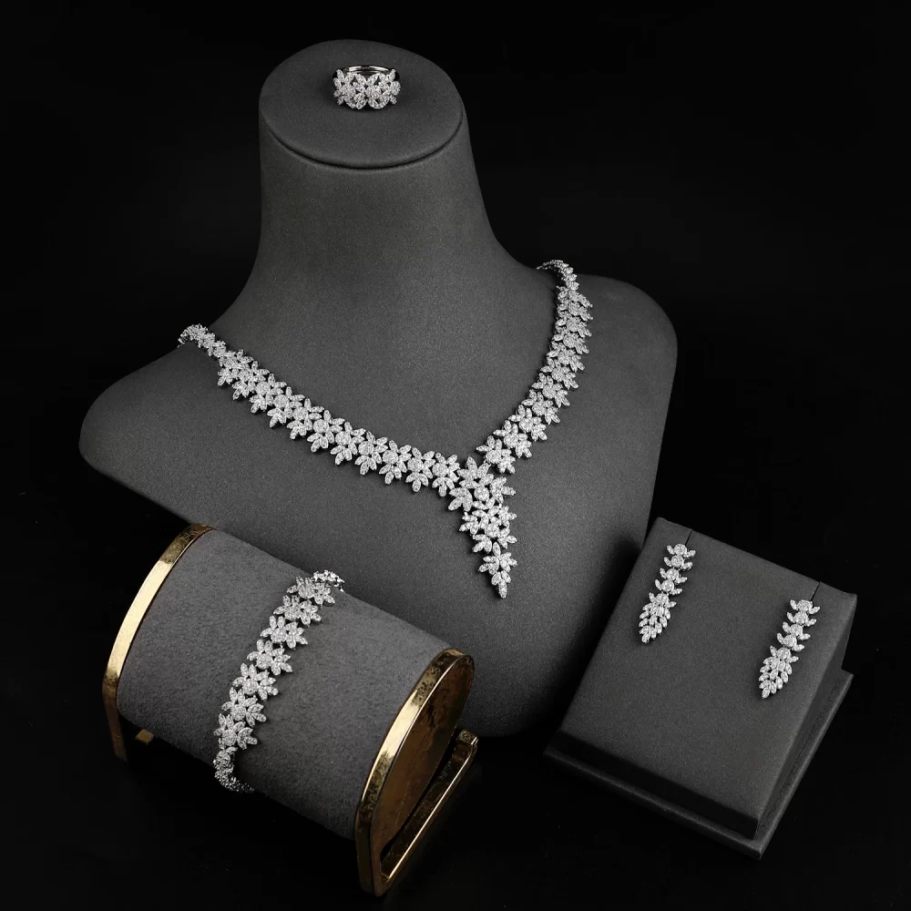 Fashion Fine Jewelry 4 Piece Zirconia Jewellery UAE Dubai Bridal Wedding Jewelry Sets - Image 2