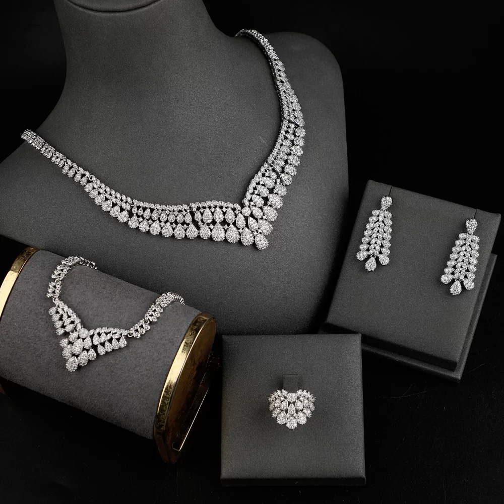 2024 New Luxury Bling Zircon Charm 4 Piece Bridal Jewelry Sets banquet party Wedding Jewelry Sets - Image 6