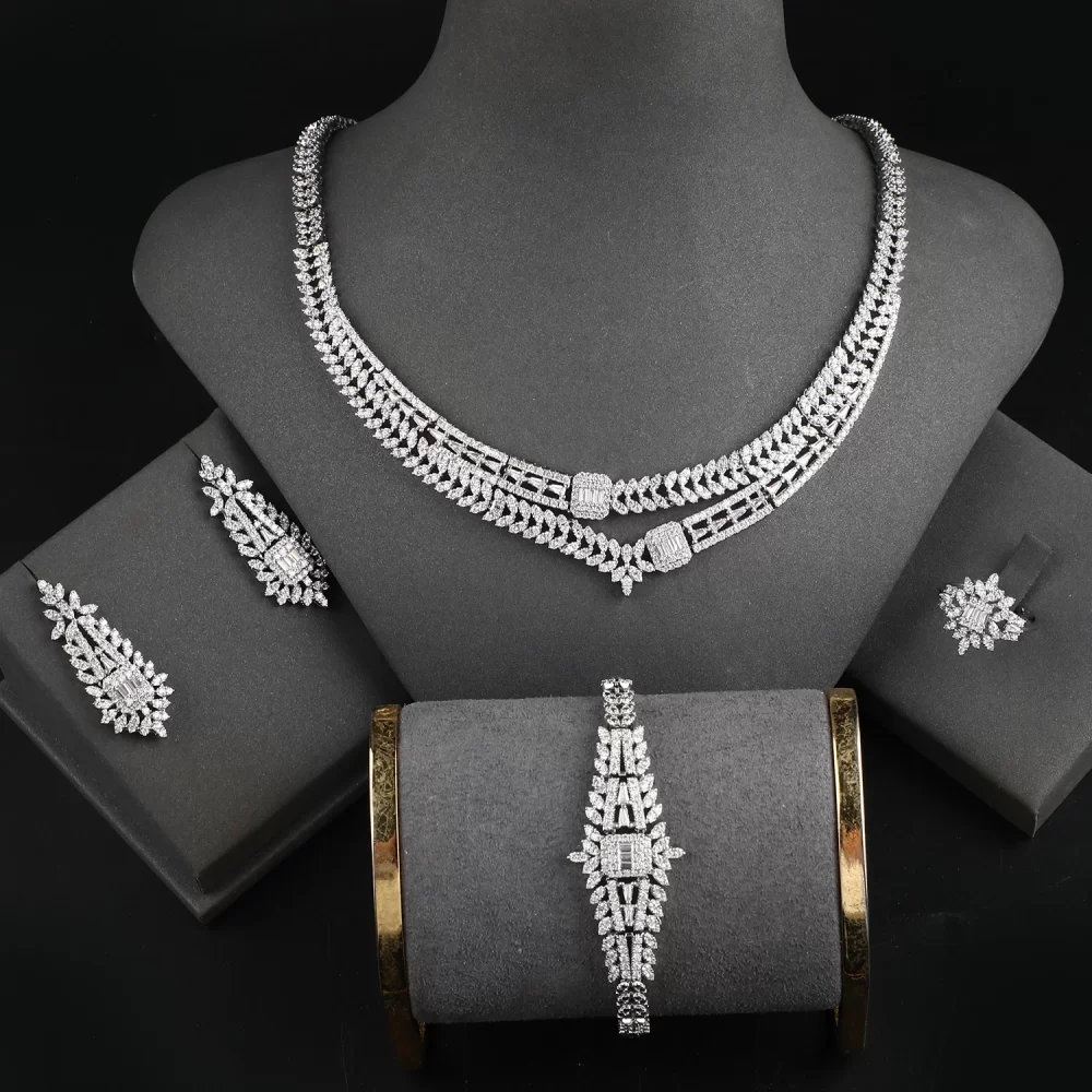 4pcs CZ wedding accessories diamond American pendant necklace Indian jewellery set bridal jewelry set