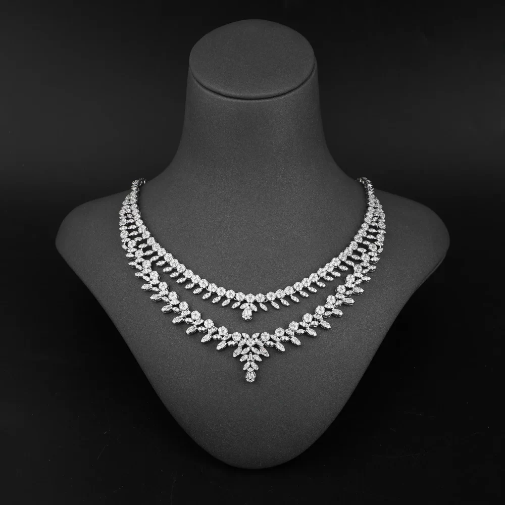 4-piece Luxury Hot Sale Platinum Plated Non Tarnish Indian Jewelry Sets Women Zircon Necklace Set Wedding Bridal Jewelry Set - Image 2