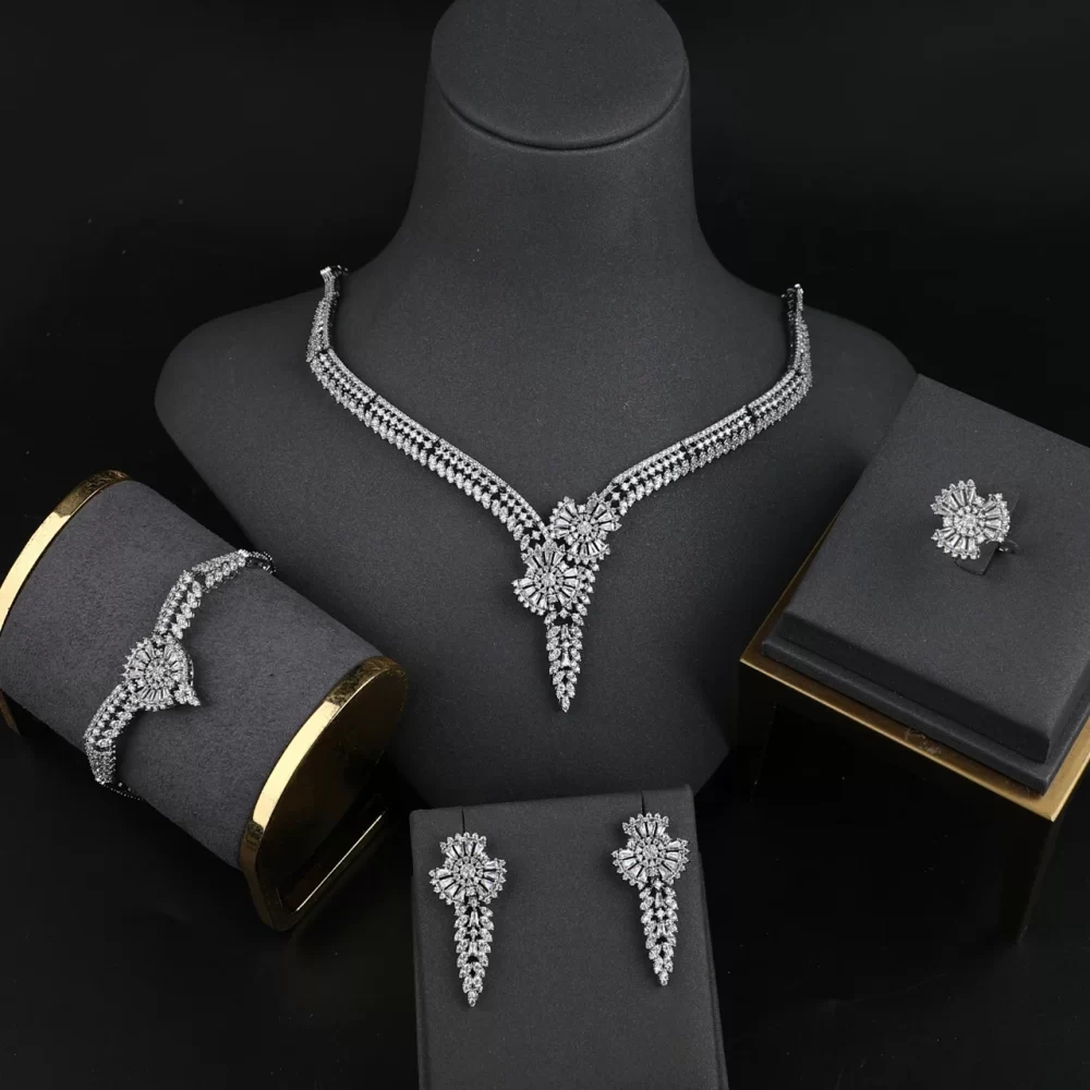 4pcs Wedding Jewellery Sets Women Fashion Luxury Exquisite Zircon Necklace Bracelet Earrings Ring Wedding Bridal Jewelry Set - Image 2