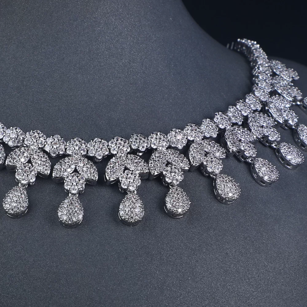 4pcs CZ Necklace Set Wedding Accessories Jewellery Diamond American Luxury Bridal Jewelry Sets - Image 3