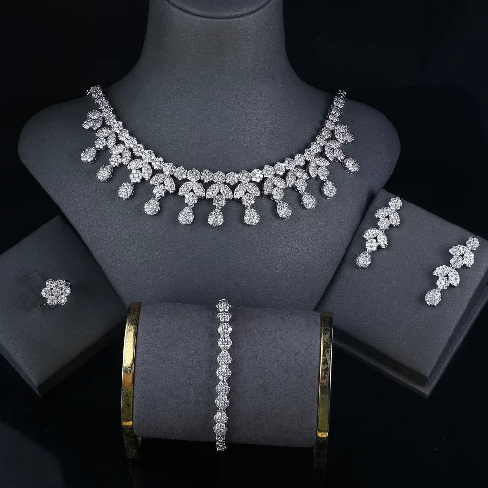 4pcs CZ Necklace Set Wedding Accessories Jewellery Diamond American Luxury Bridal Jewelry Sets