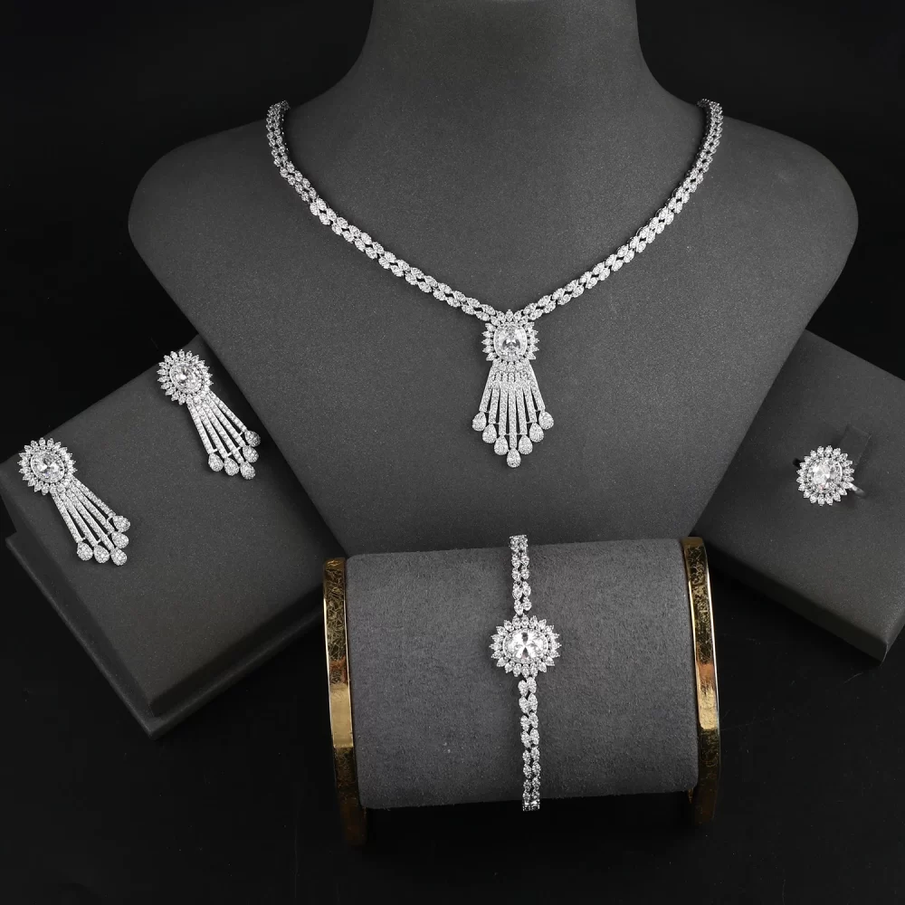 4pcs Micro Pave Zircon Indian Jewellery Set Women Wedding Necklace Bracelet Earrings Set Bridal Jewelry Sets