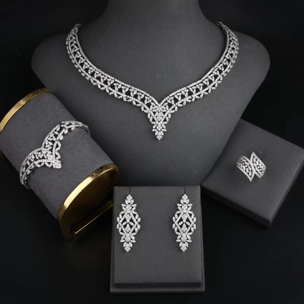 2024 Fashion Women's Jewellery Set 4 piece set of Zircon Necklace Earrings Party Wedding Dress Accessories Bridal Jewelry Set