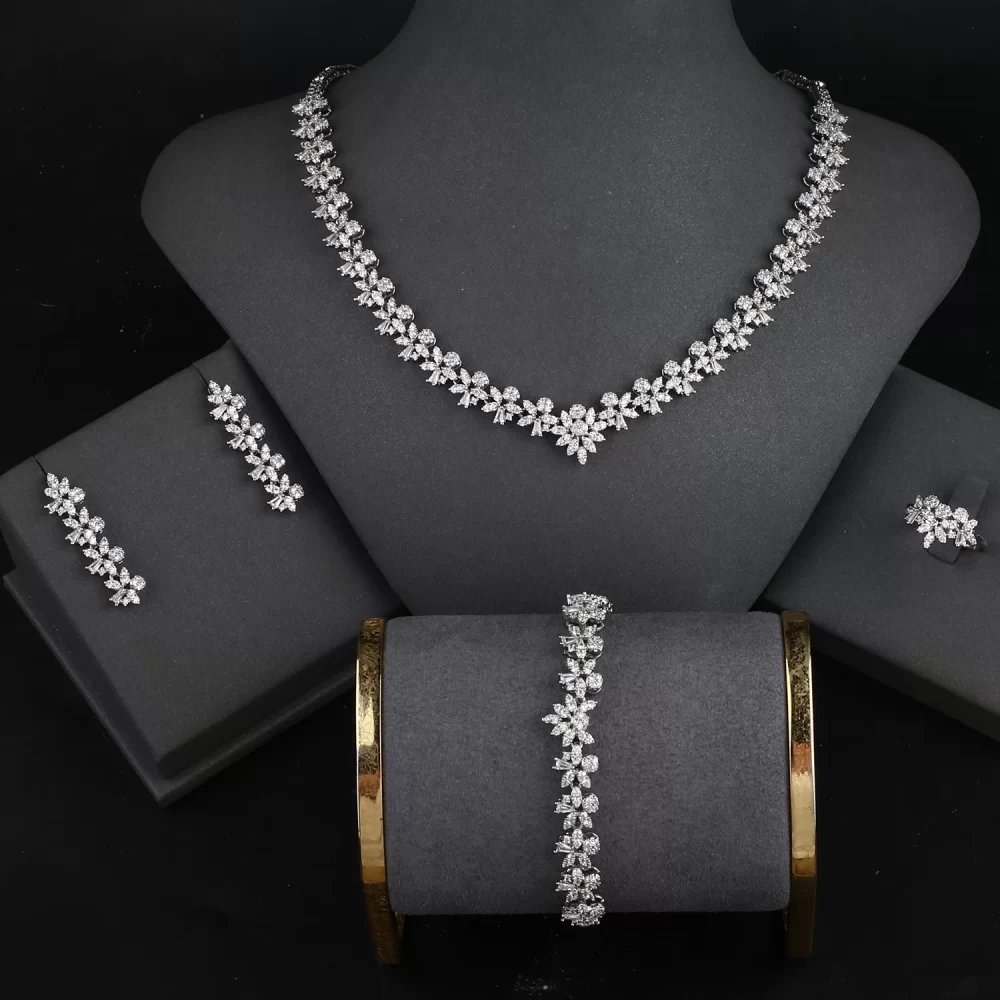 24K Gold Plated Dubai Bridal Jewelry Sets Zircon Jewellery Necklace Earring 4-piece Set Party Wedding Jewelry Sets - Image 2