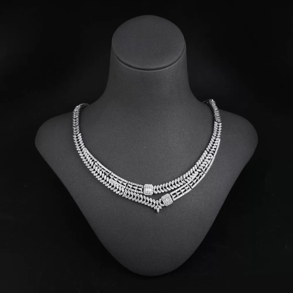 4pcs CZ wedding accessories diamond American pendant necklace Indian jewellery set bridal jewelry set - Image 3