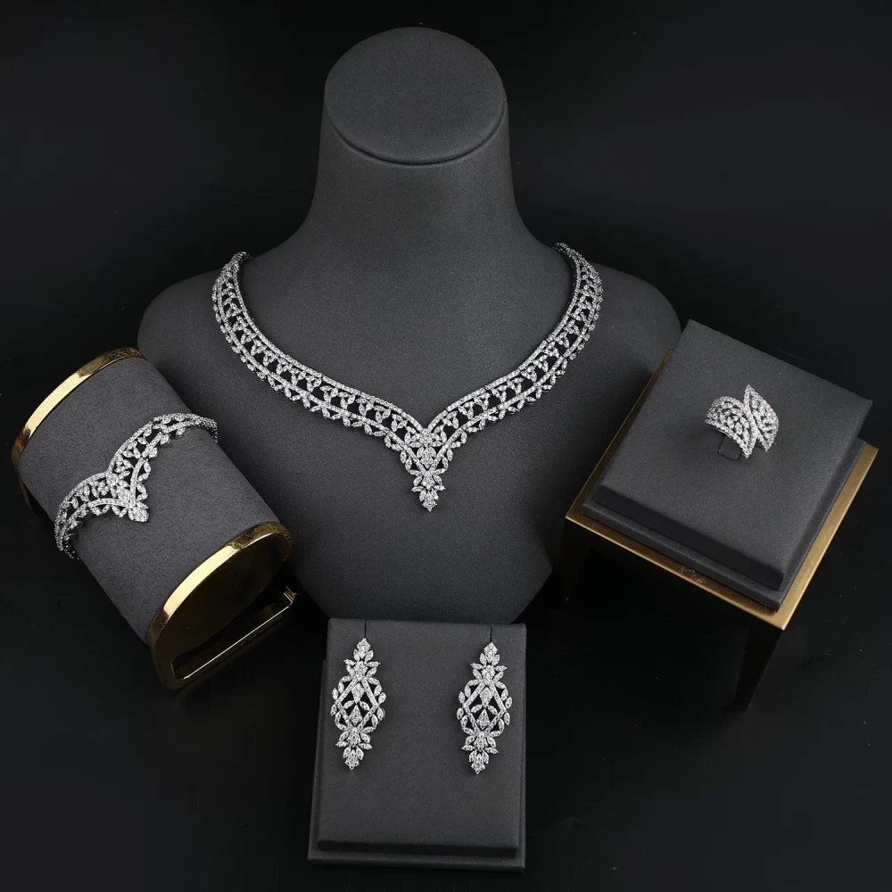 2024 Fashion Women's Jewellery Set 4 piece set of Zircon Necklace Earrings Party Wedding Dress Accessories Bridal Jewelry Set - Image 2