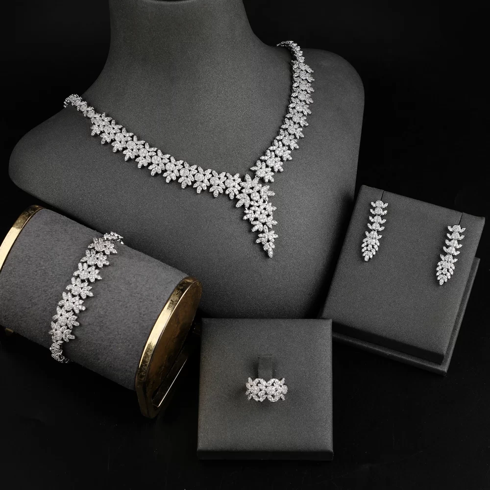 Fashion Fine Jewelry 4 Piece Zirconia Jewellery UAE Dubai Bridal Wedding Jewelry Sets - Image 6