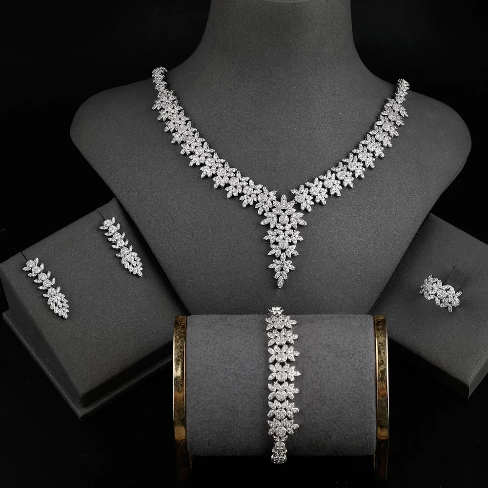 Fashion Fine Jewelry 4 Piece Zirconia Jewellery UAE Dubai Bridal Wedding Jewelry Sets