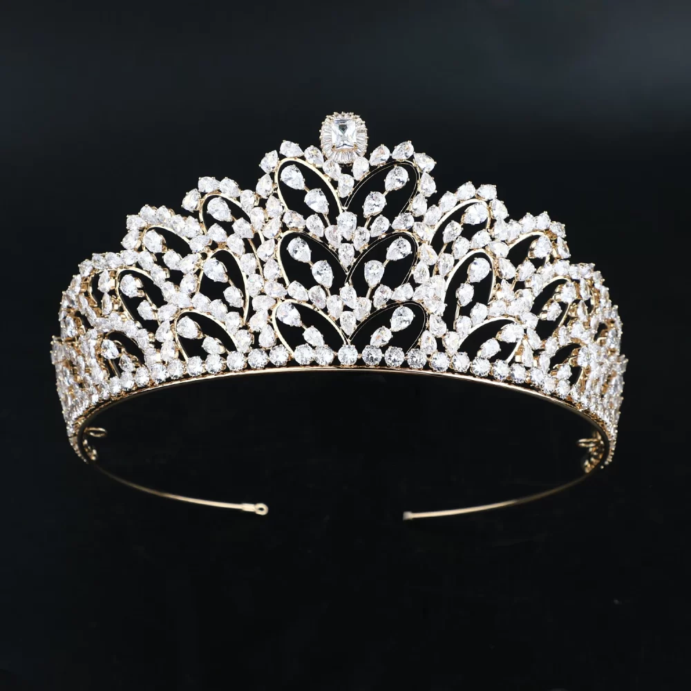 Trendy Zircon Gold Plated Crowns Bridal Hair Accessories Tiara in Hair Jewelry Wedding Crown - Image 2