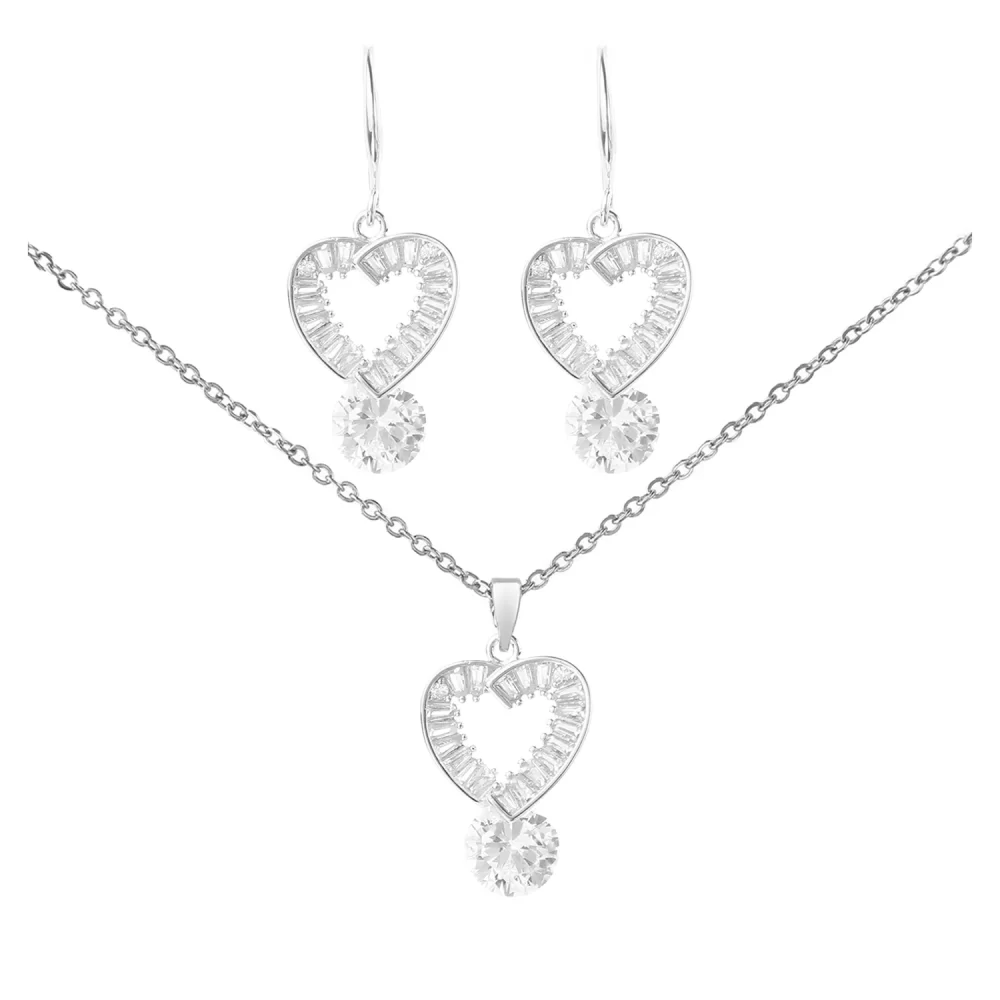 Fashion Diamond Cubic Zirconia Pendant Heart Necklace And Earring Sets Women Gold Plated Jewelry Sets - Image 4