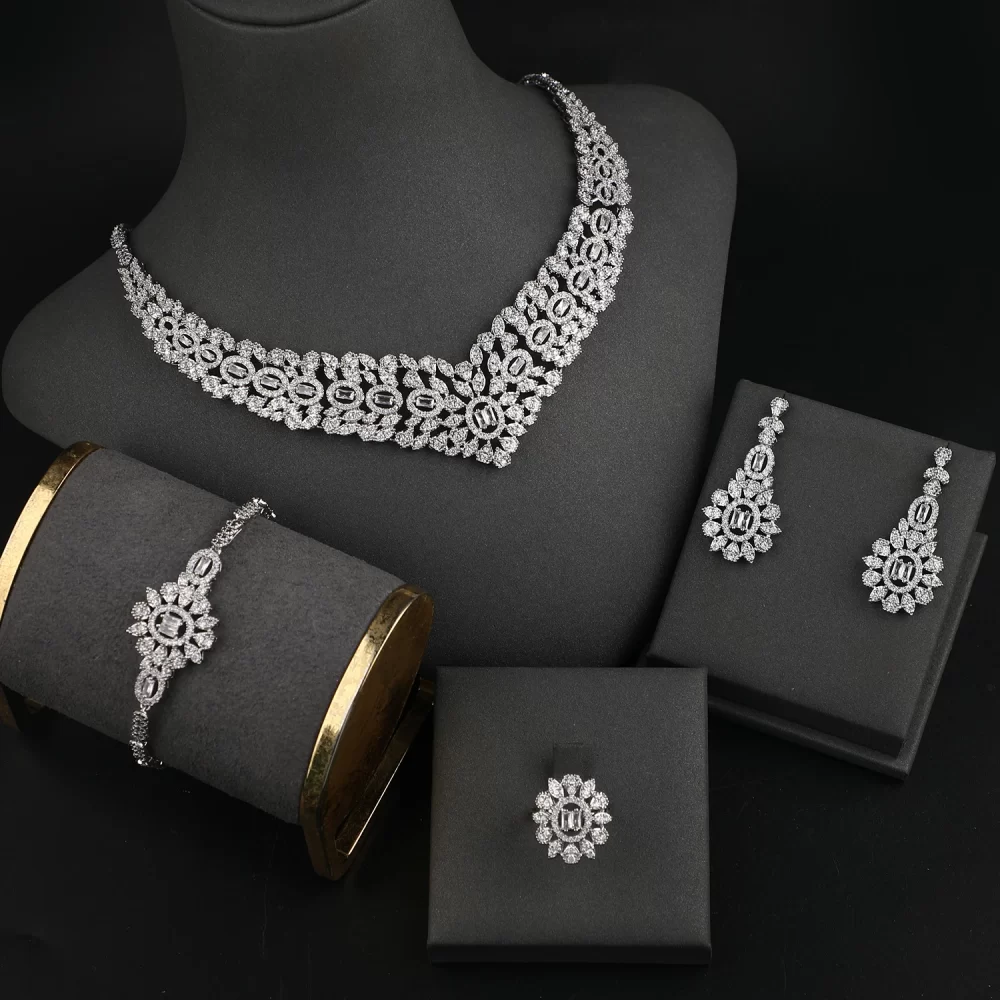 Fine jewelry sets for women fashion 4 piece zirconia jewellery Dubai bridal wedding jewelry set - Image 2