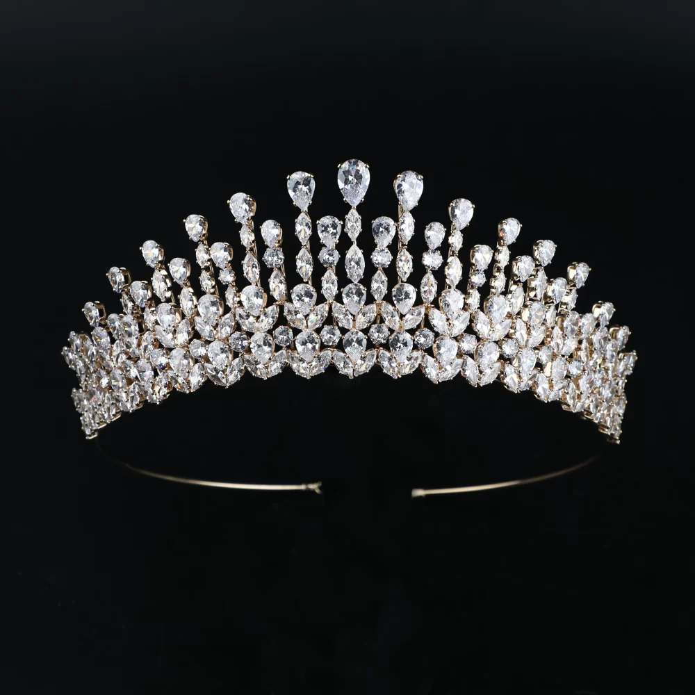 Platinum Plated Gold Plated Luxury Full Zircon Women Head Crowns Bridal Hair Accessories Tiara Bride Wedding Crown