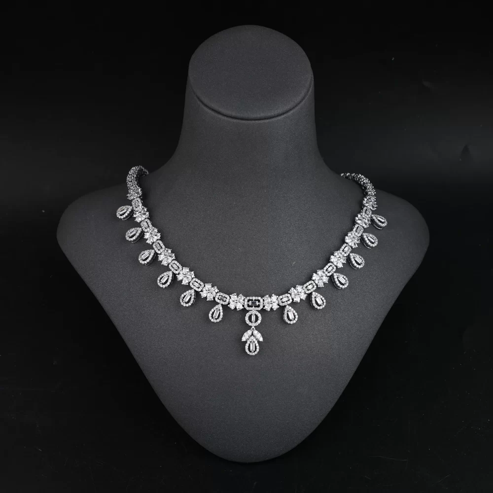 Africa Platinum Color Brass Sparkling Zircon Necklace Earrings Set Engagement Party Wedding Accessories Bridal Jewelry Sets - Image 3