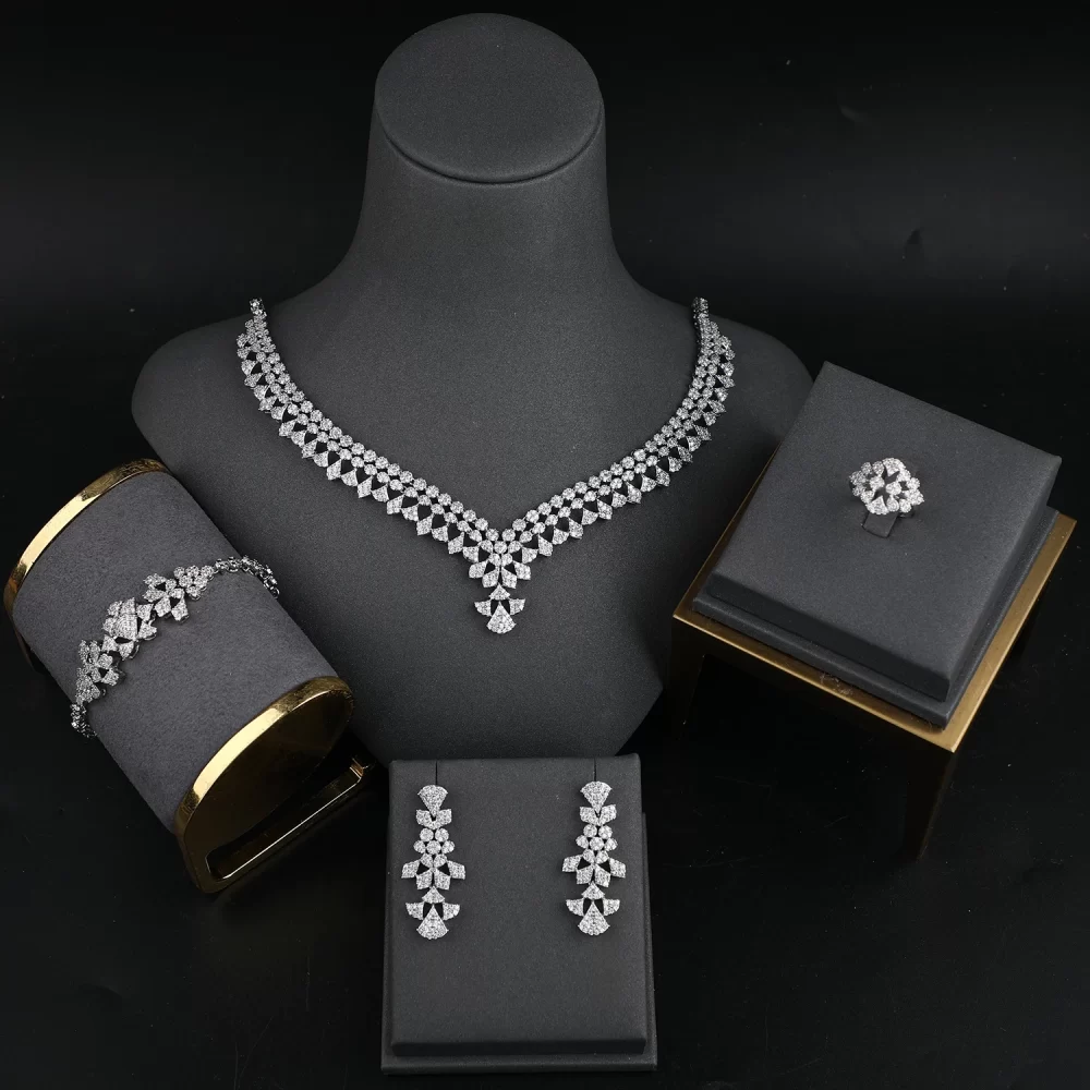 2024 New High Quality Elegant Zircon Jewellery Sets Indian Dubai Wedding Bridal Jewelry Set - Image 2