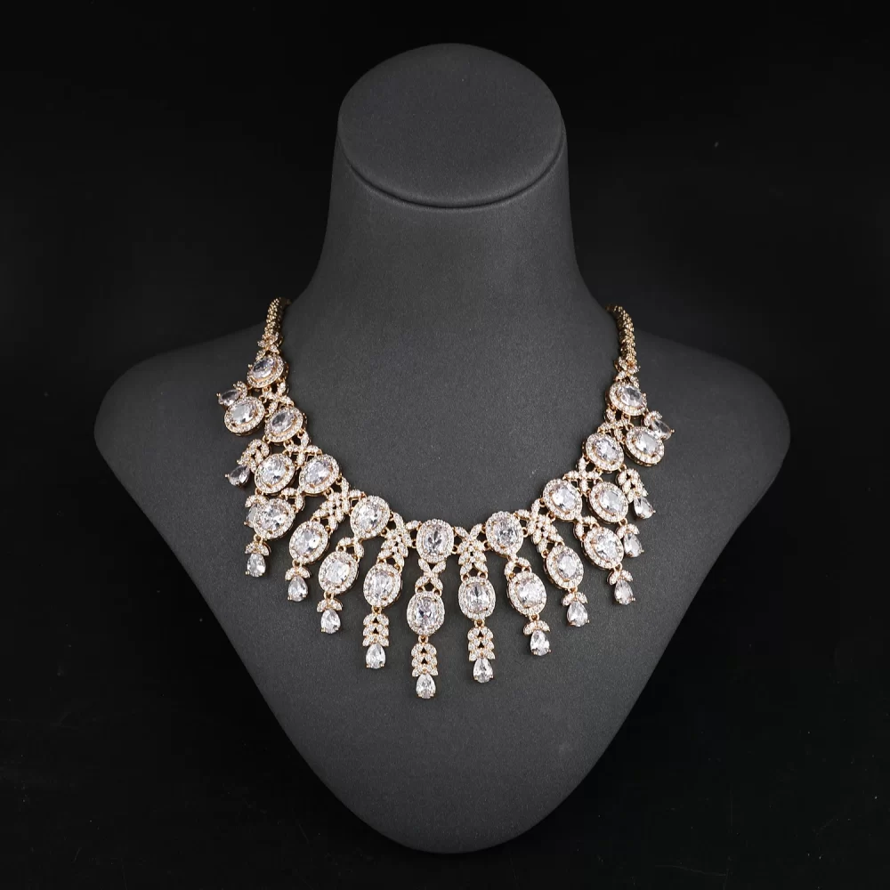 24K Gold Plated Luxury Cubic Zircon 4pcs Necklace Set Jewellery Women Indian Dubai Wedding Bridal Jewelry Sets - Image 2