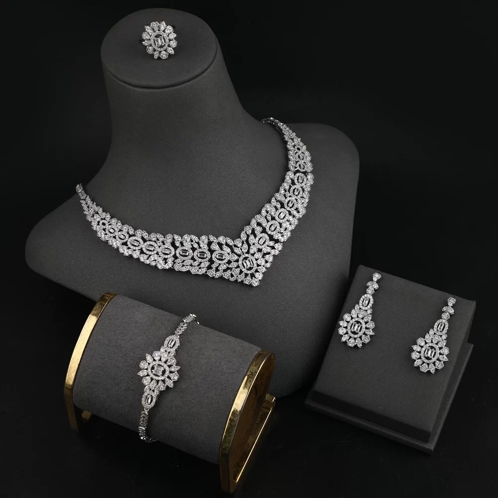 Fine jewelry sets for women fashion 4 piece zirconia jewellery Dubai bridal wedding jewelry set - Image 6