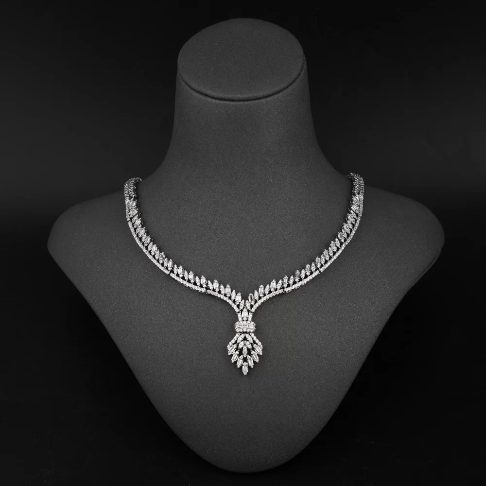 Best Sell Platinum Plated High Quality Luxury African Jewelry Sets Women Wedding Zircon Necklace Bracelet Set Bridal Jewelry Set - Image 2