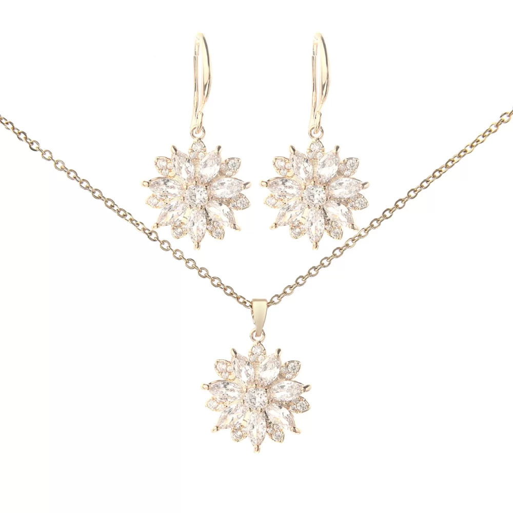 Fashion Creative Multilayer Petal 3D Flower Pendant Necklace And Earring Sets Elegant Jewelry Set For Women