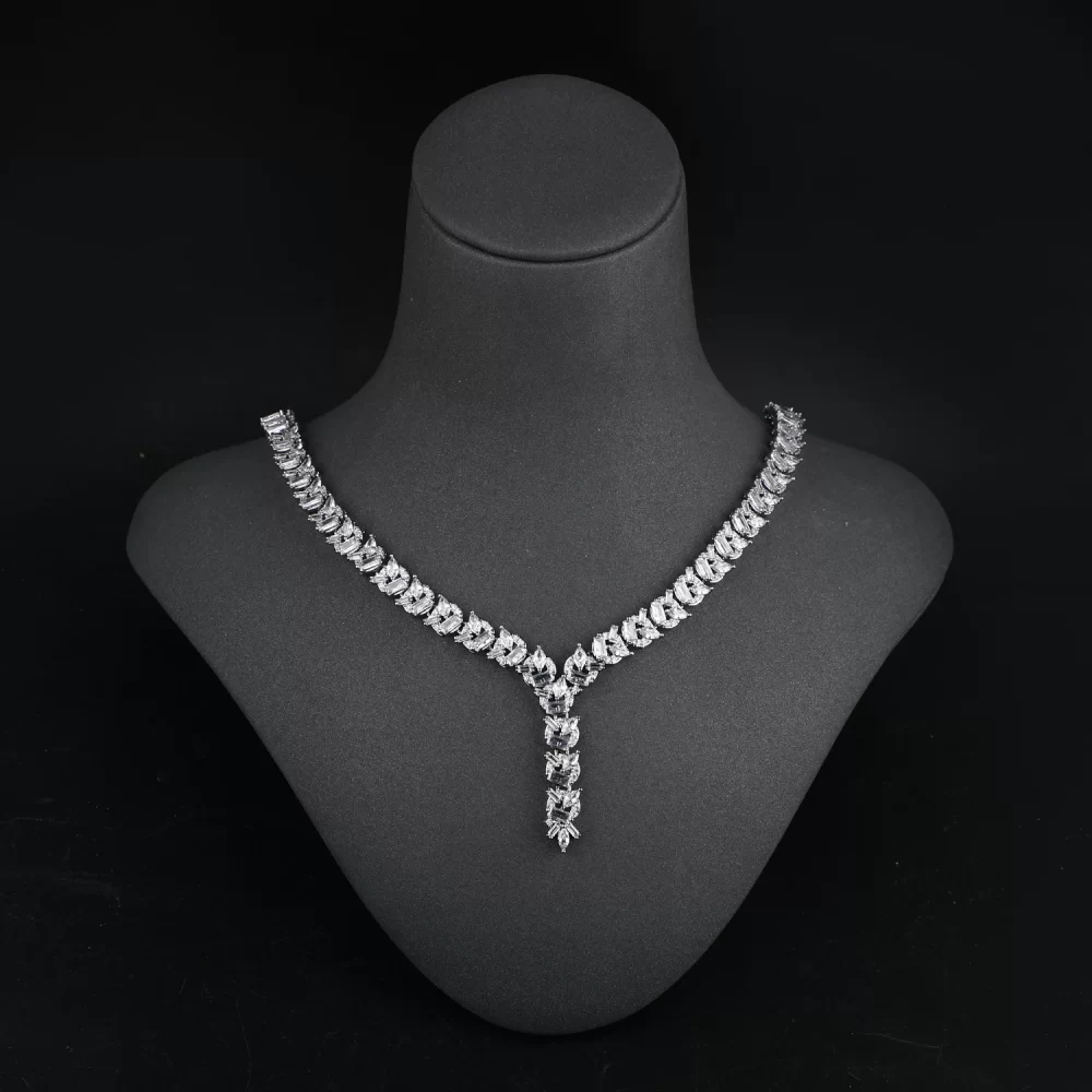 4 Pcs/Sets Zircon Necklace Bracelet Earrings Ring Prom Party Wedding accessories jewellery Platinum Plated Bridal Jewelry Sets - Image 3