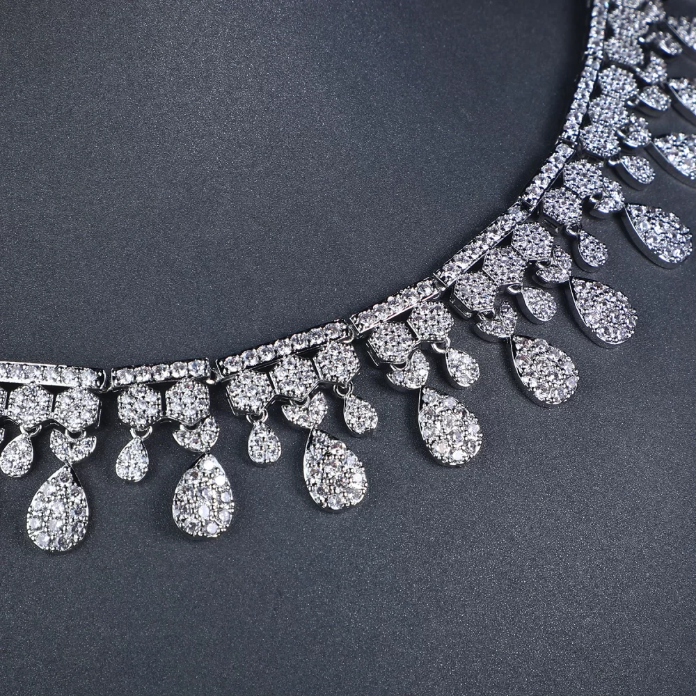 4pcs Platinum Plated XOXO Luxury CZ Zircon Dubai Necklace Set Jewellery Arabia Indian Wedding Bridal Jewelry Sets - Image 3