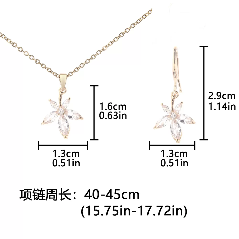 Fashion Jewelry Set For Women and girls Gift Clear Cubic Zirconia Flower Pendant Necklace And Earring Sets - Image 5