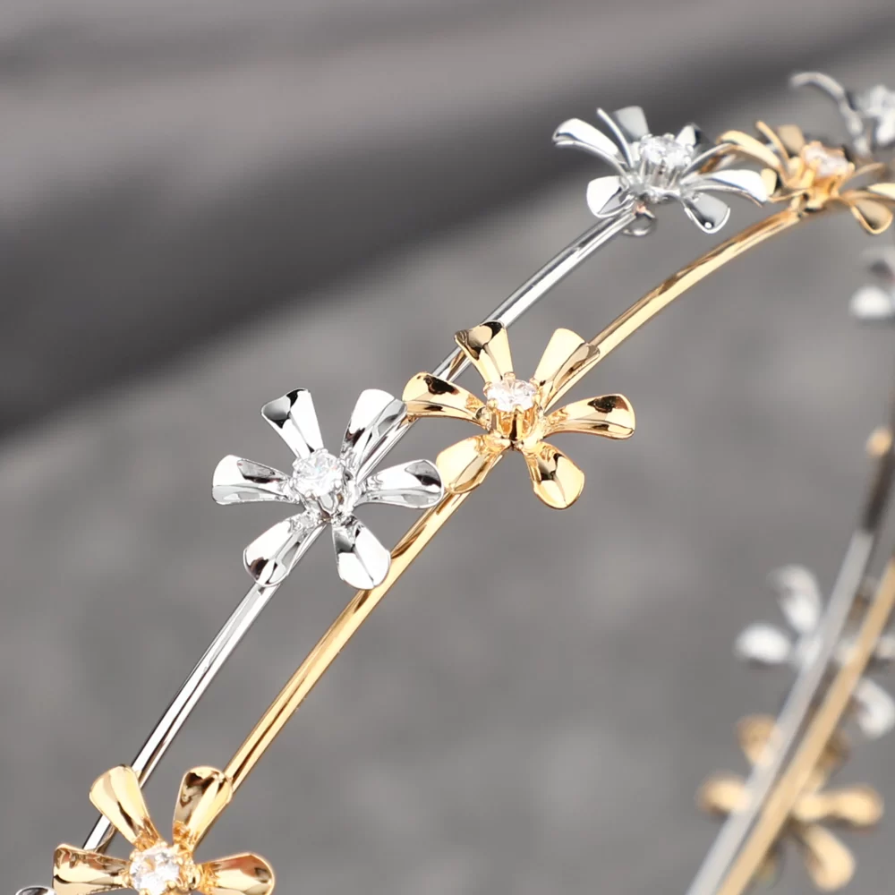 Platinum Plated/24K Gold Plated Bridal Headpieces Jewelry for Women Flower Metal Headband Zircon Hairbands Designer Fashion 2024 - Image 2