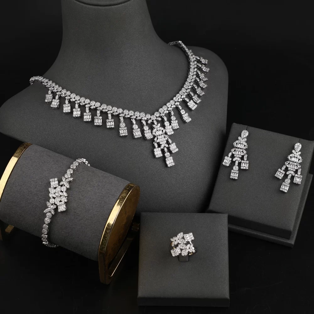 4-Piece bling zircon charm necklace set jewelry for women Dubai UAE Bridal Banquet Party Wedding Jewelry Sets - Image 6