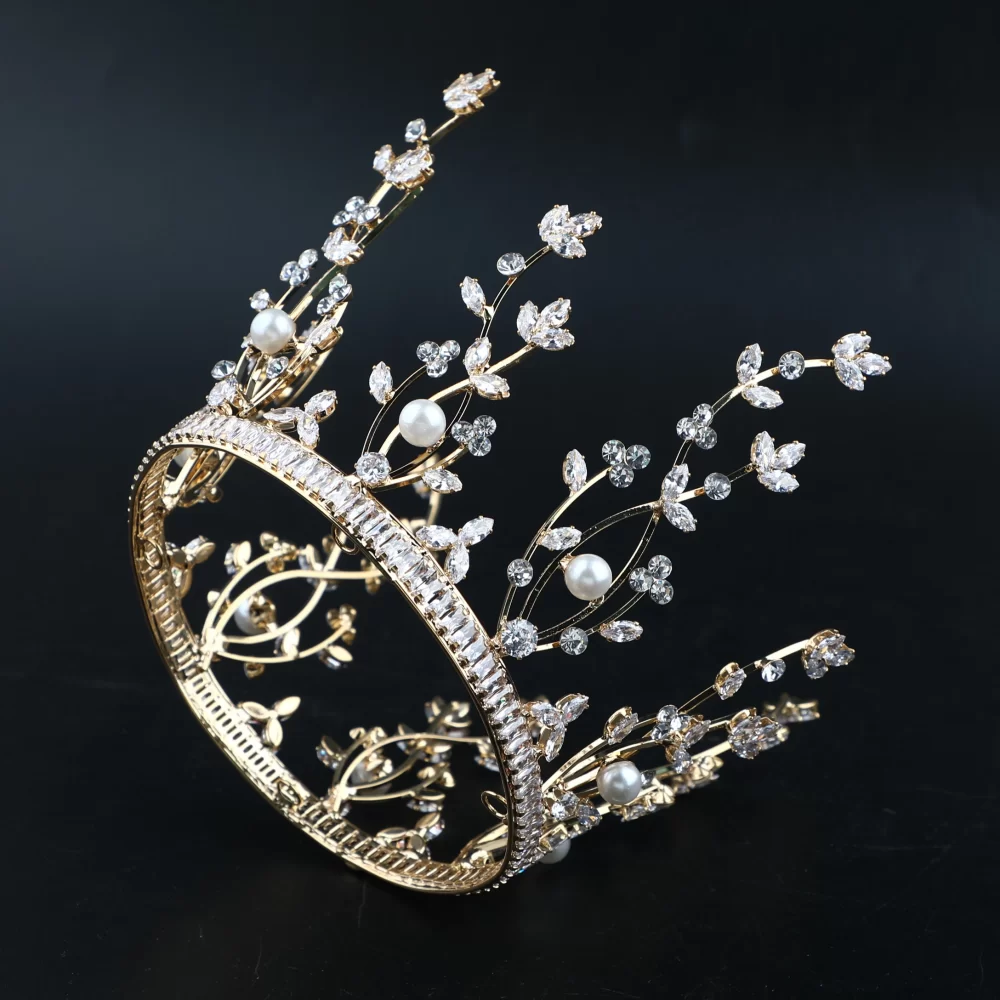 Trendy Pearl Zircon 3.9 inches Small Hair Crowns Gold Plated Platinum Plated Bridal Hair Accessories Tiara Mini Round Crown - Image 3