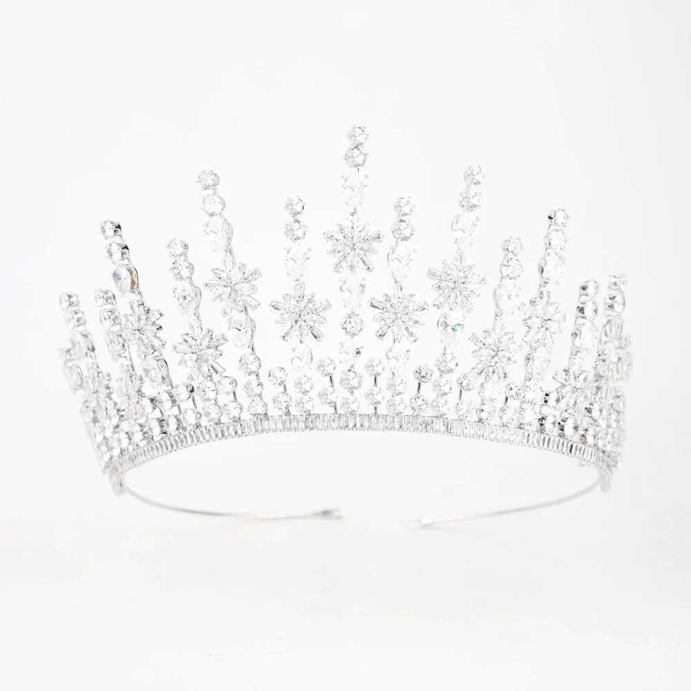 Platinum Plated Cubic Zirconia Crowns Bridal Hair Accessories Wedding Tiaras And Crowns in Head Jewelry Pageant Prom Crown Large - Image 2