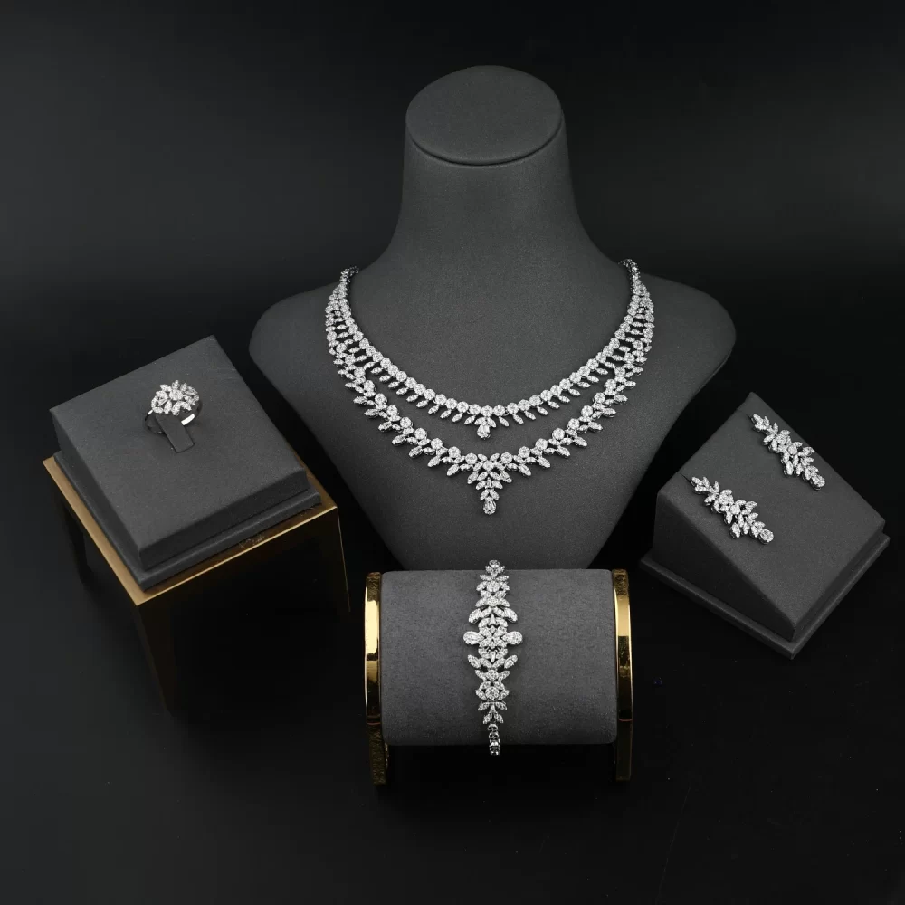 4-piece Luxury Hot Sale Platinum Plated Non Tarnish Indian Jewelry Sets Women Zircon Necklace Set Wedding Bridal Jewelry Set - Image 6